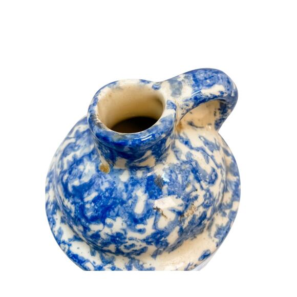 Vintage Blue Spongeware Pattern Stoneware Jug 5" - Picture 4 of 5